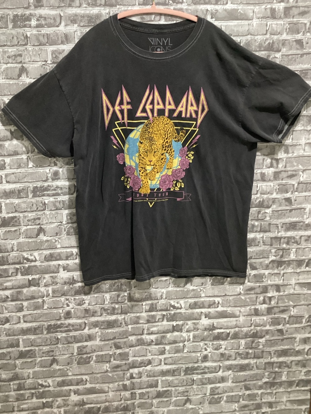 The Vinyl Icons Def Leppard Black Graphic Short Sleeve Tee Mens L, Grunge, Retro